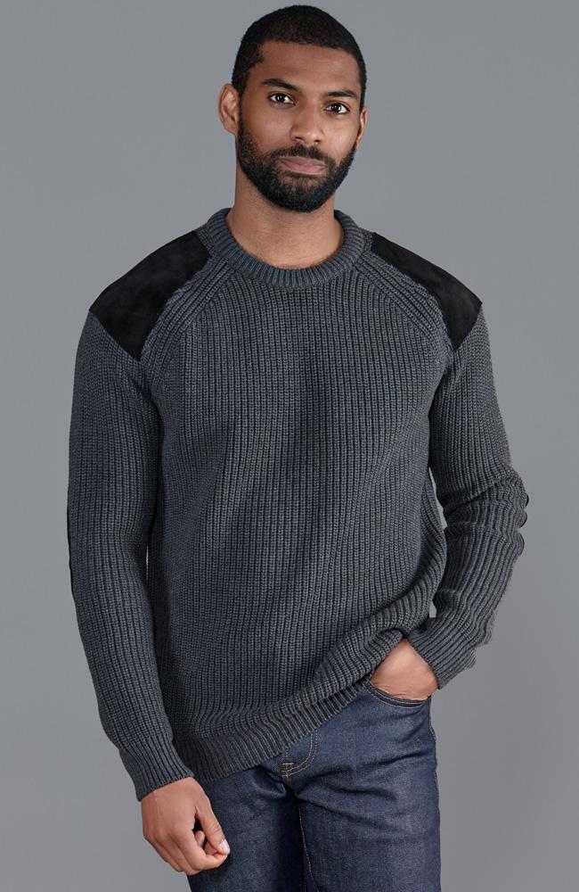 Men's sweater with on sale leather shoulder patches